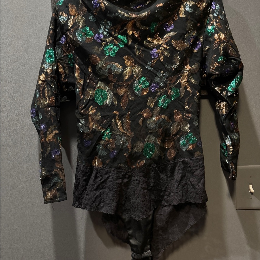 Dior Black Bodysuit with Green and Gold Floral Accents